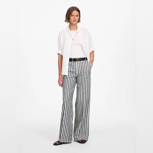 Madewell Zoe Relaxed Wide Pant Linen Cotton Blend Pant Navy White Stripe 8